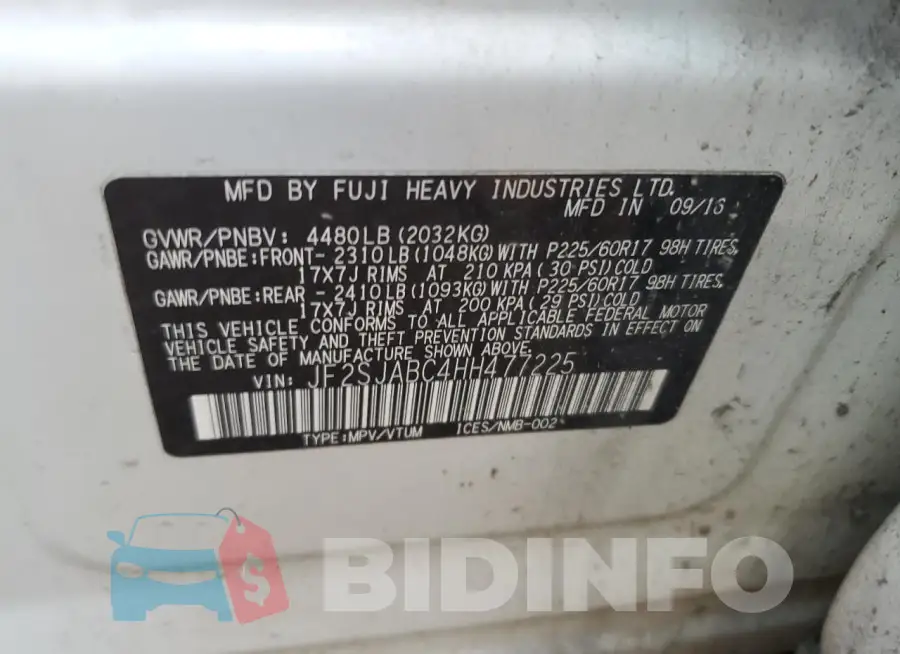 JF2SJABC4HH477225 Photo# 12