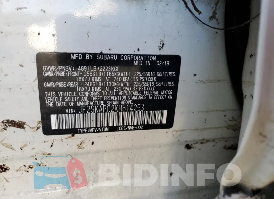 JF2SKAPC2KH514253 Photo# 13