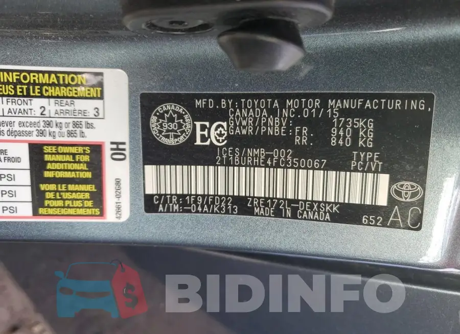 2T1BURHE4FC350067 Photo# 13