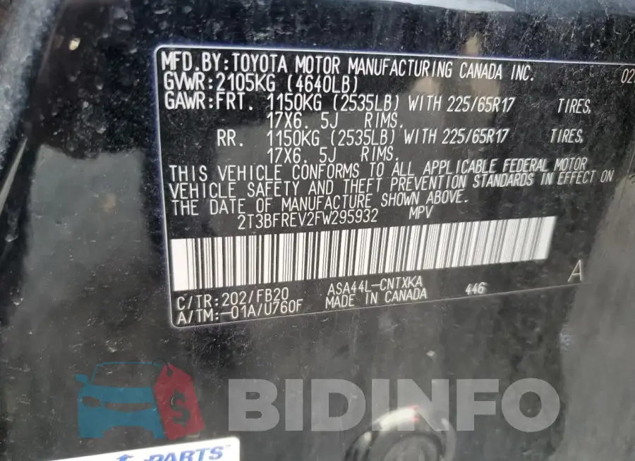 2T3BFREV2FW295932 Photo# 12