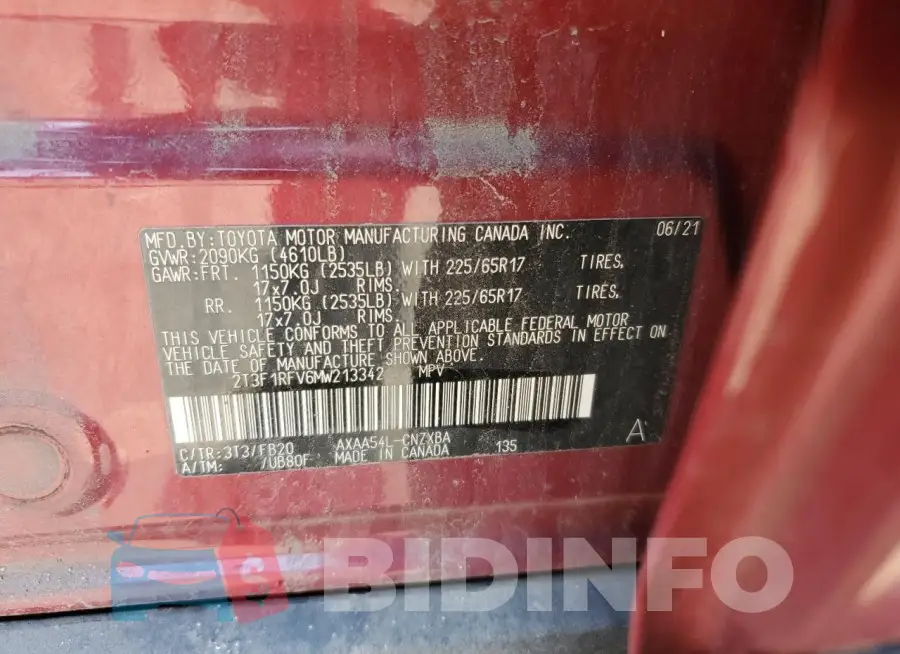 2T3F1RFV6MW213342 Photo# 13