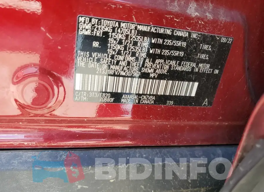 2T3J1RFV7NW307967 Photo# 13