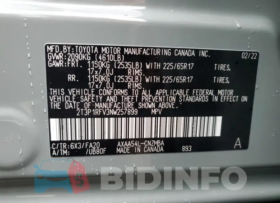 2T3P1RFV3NW257899 Photo# 13