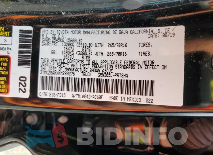 3TMCZ5ANXKM280276 Photo# 12