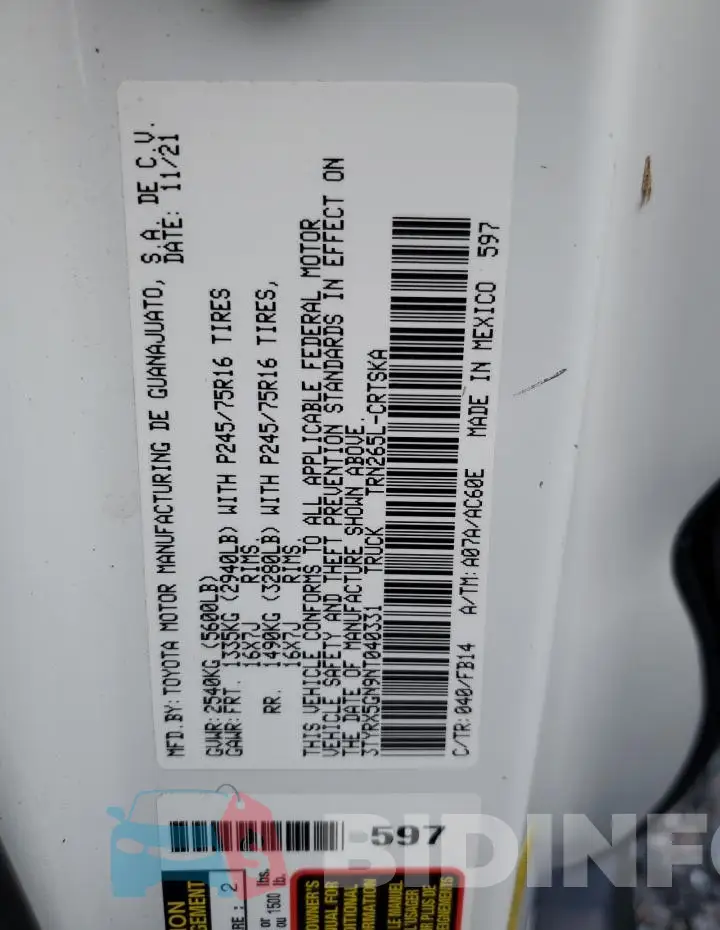 3TYRX5GN9NT040331 Photo# 13