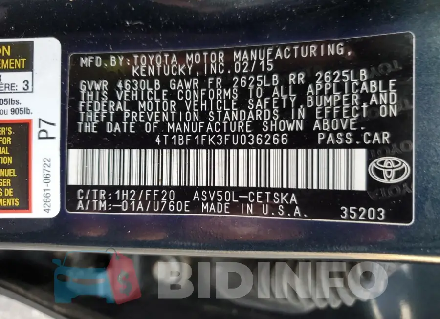 4T1BF1FK3FU036266 Photo# 12