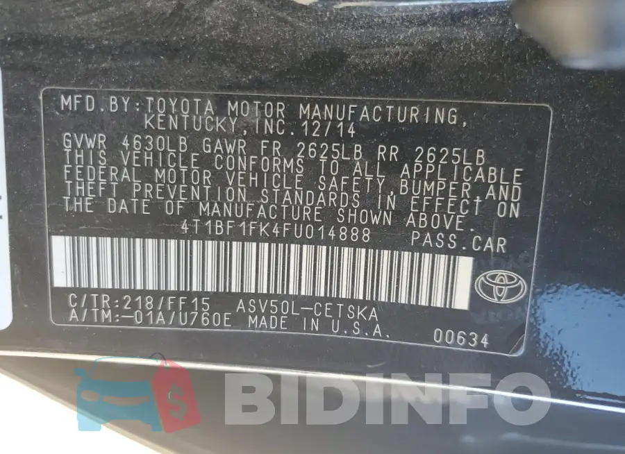 4T1BF1FK4FU014888 Photo# 13
