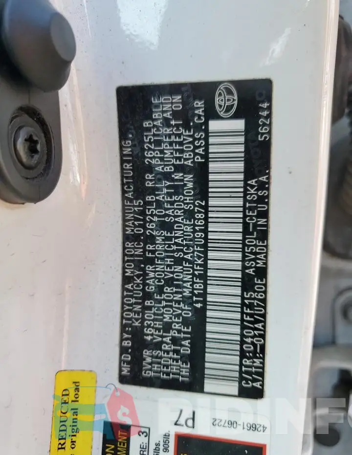 4T1BF1FK7FU916872 Photo# 12