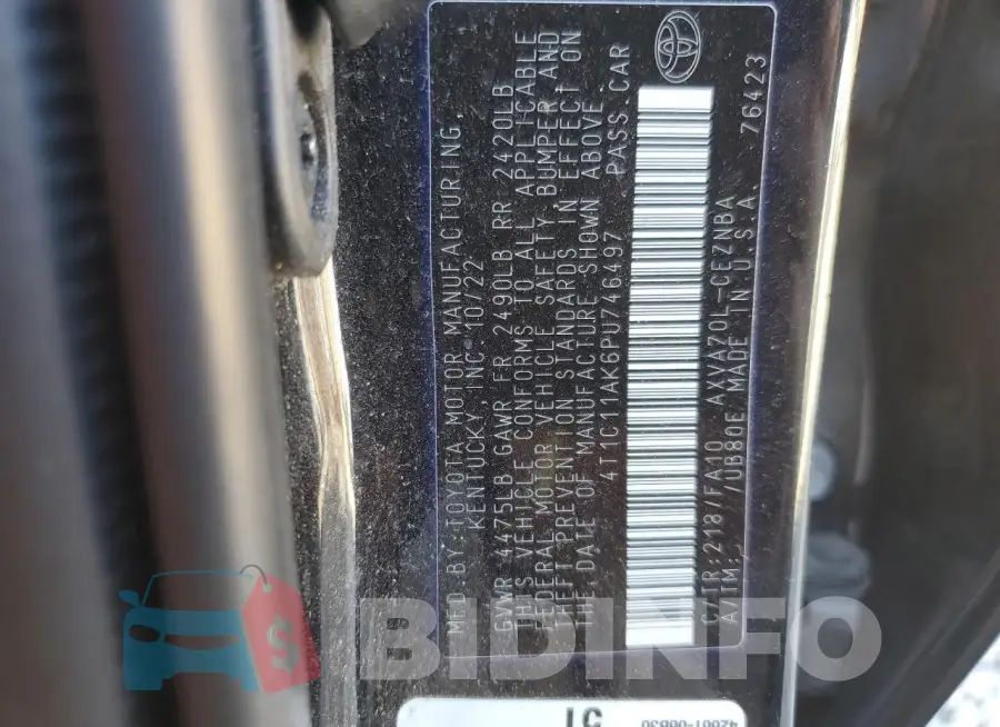 4T1C11AK6PU746497 Photo# 12