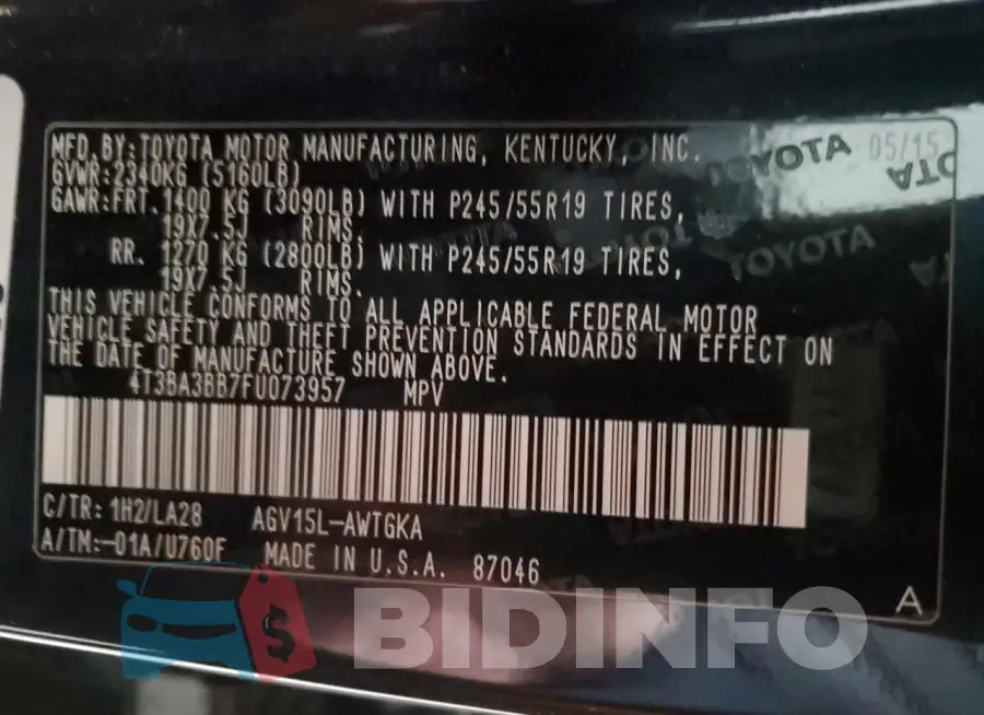 4T3BA3BB7FU073957 Photo# 14