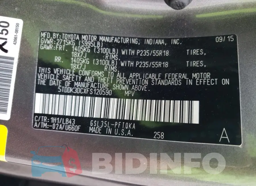 5TDDK3DCXFS120590 Photo# 13