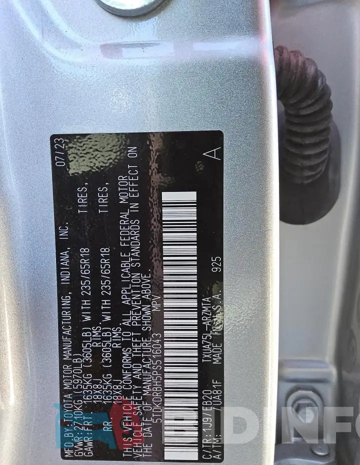 5TDKDRBH5PS516043 Photo# 13