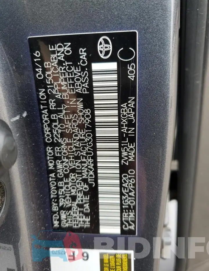 JTDKARFU7G3017908 Photo# 12