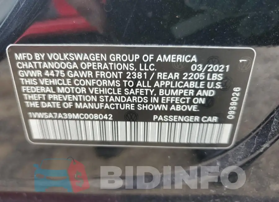 1VWSA7A39MC008042 Photo# 12