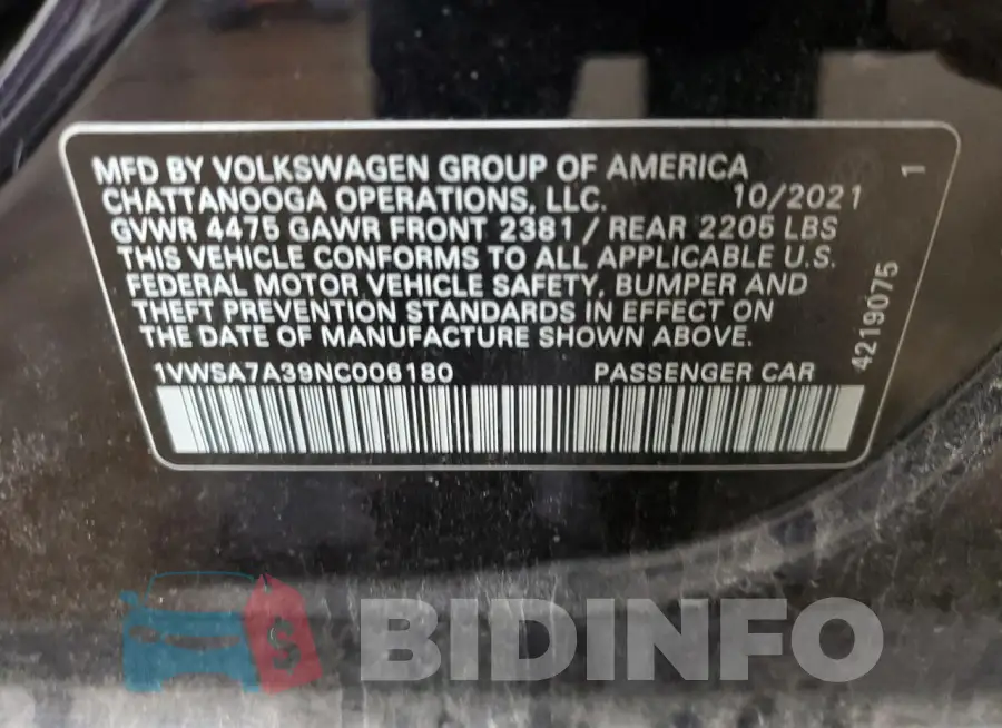 1VWSA7A39NC006180 Photo# 12