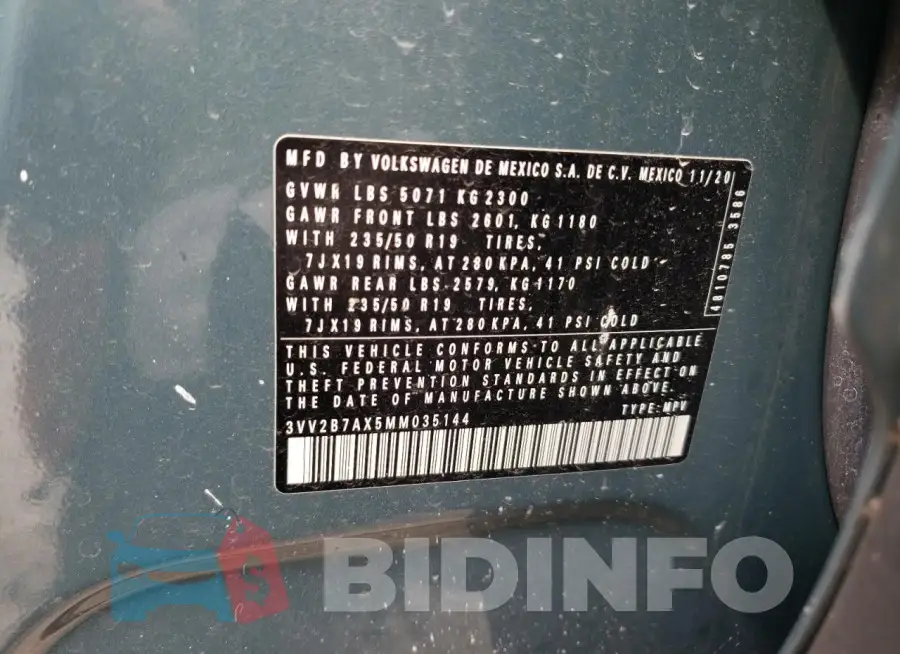 3VV2B7AX5MM035144 Photo# 13