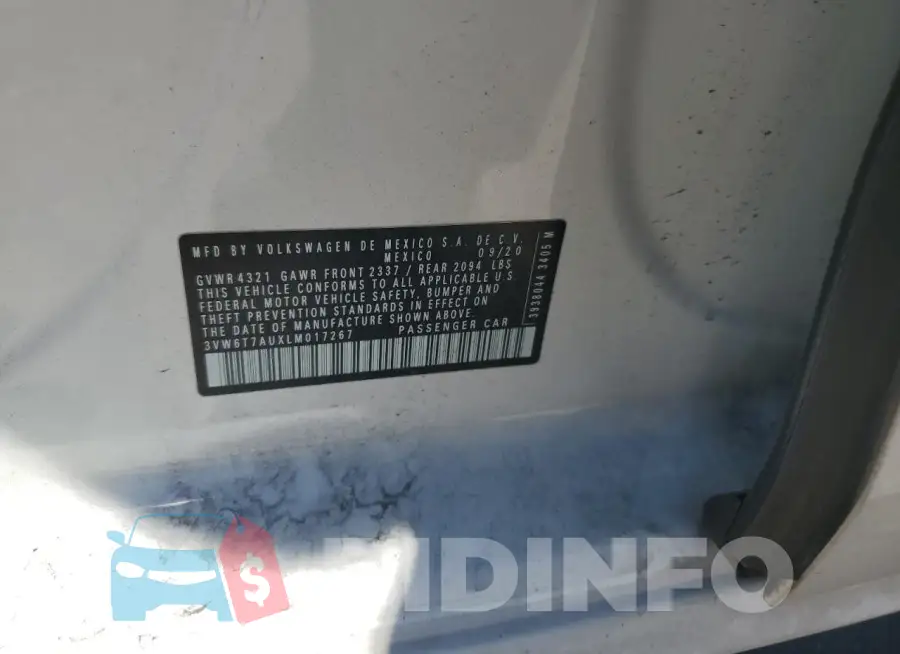 3VW6T7AUXLM017267 Photo# 12