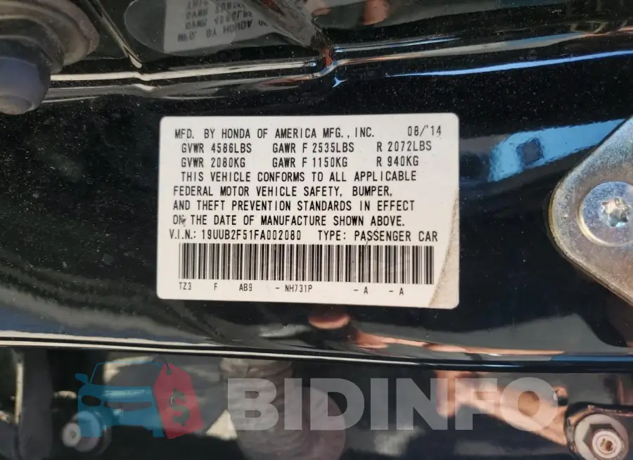 19UUB2F51FA002080 Photo# 12