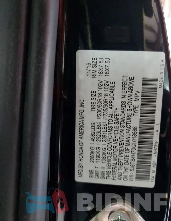 5J8TB4H70GL018668 Photo# 14