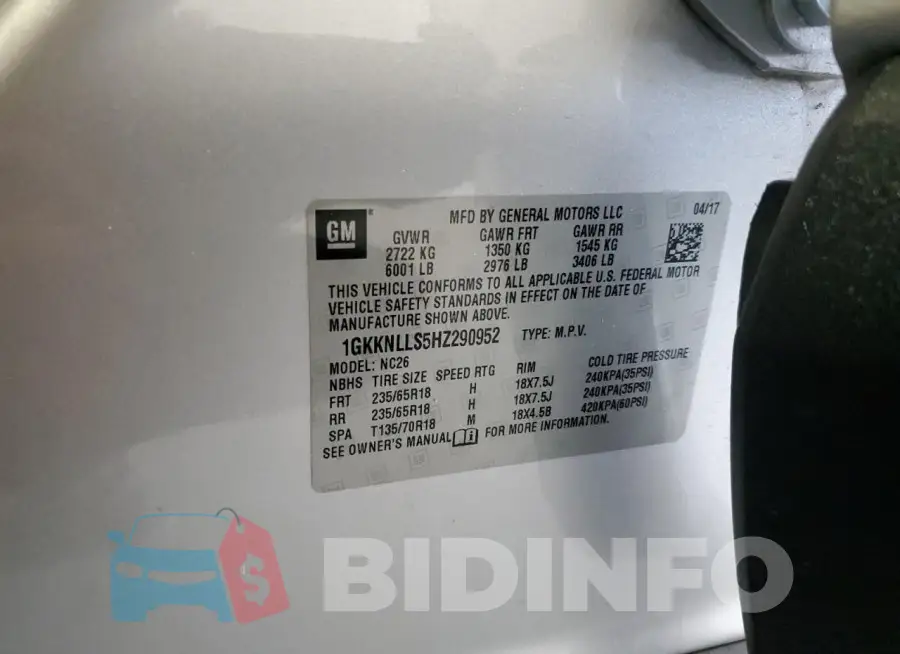 1GKKNLLS5HZ290952 Photo# 13
