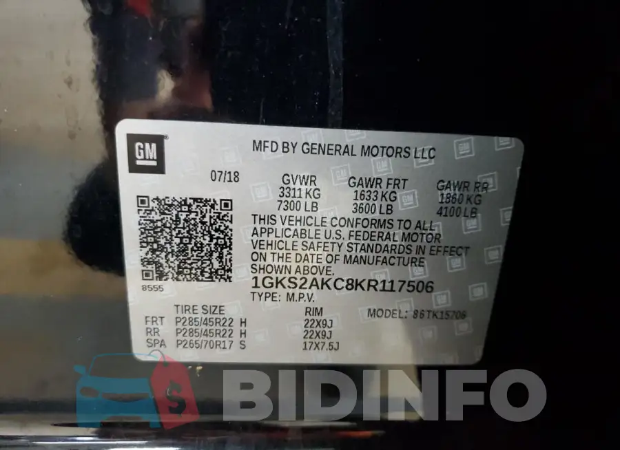 1GKS2AKC8KR117506 Photo# 13