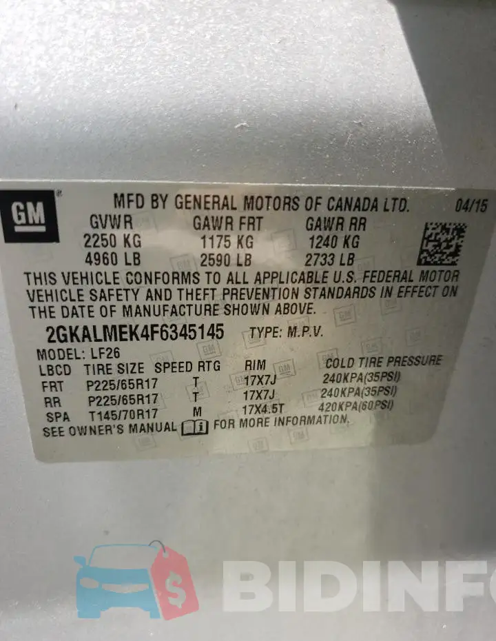2GKALMEK4F6345145 Photo# 13