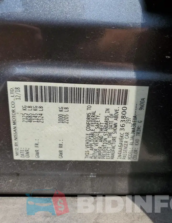1N4AA6AV6KC363800 Photo# 12