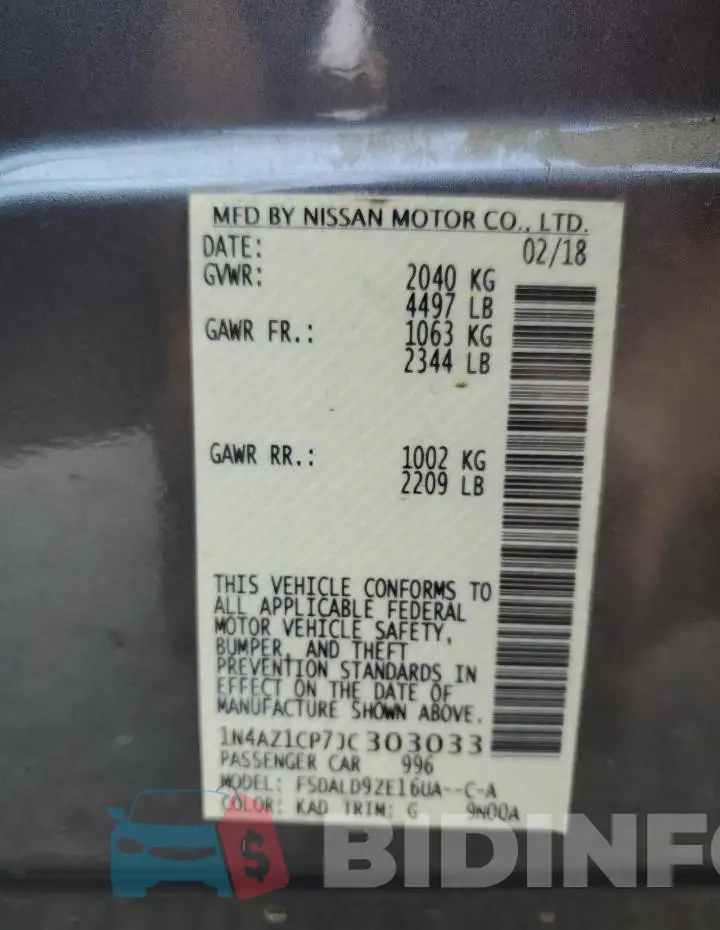 1N4AZ1CP7JC303033 Photo# 12