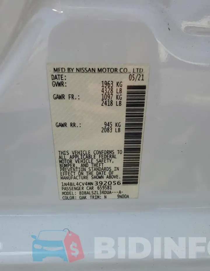 1N4BL4CV4MN392056 Photo# 12