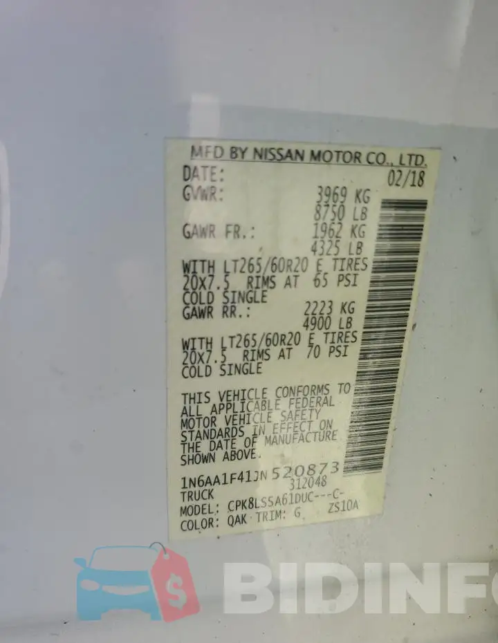 1N6AA1F41JN520873 Photo# 12