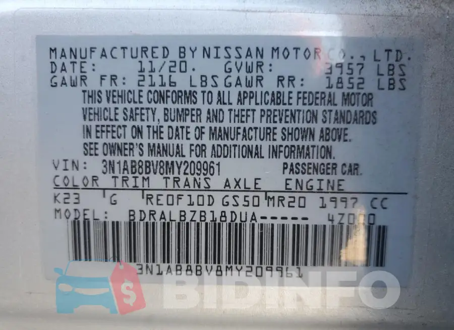3N1AB8BV8MY209961 Photo# 12