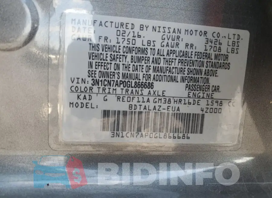 3N1CN7AP0GL866686 Photo# 13
