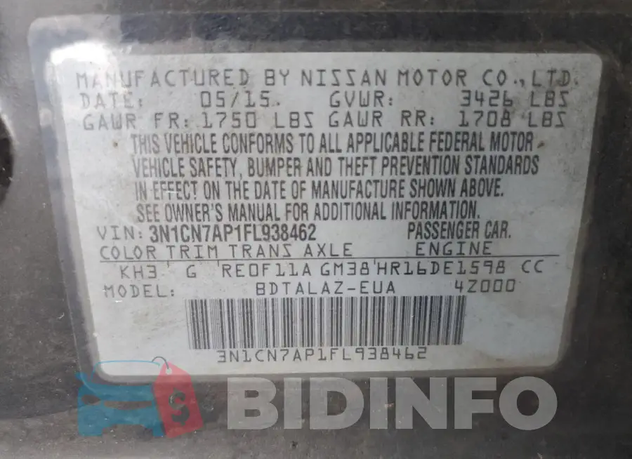 3N1CN7AP1FL938462 Photo# 12