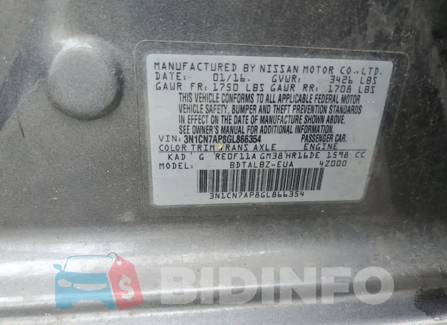 3N1CN7AP8GL866354 Photo# 12
