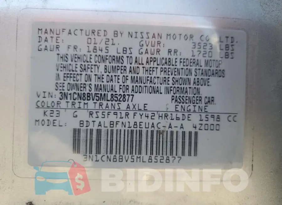 3N1CN8BV5ML852877 Photo# 12