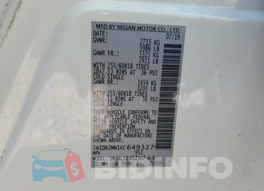 5N1DR2MN1KC649327 Photo# 13