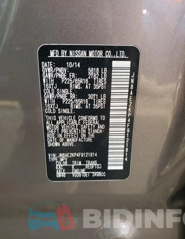 JN8AE2KP4F9121814 Photo# 13