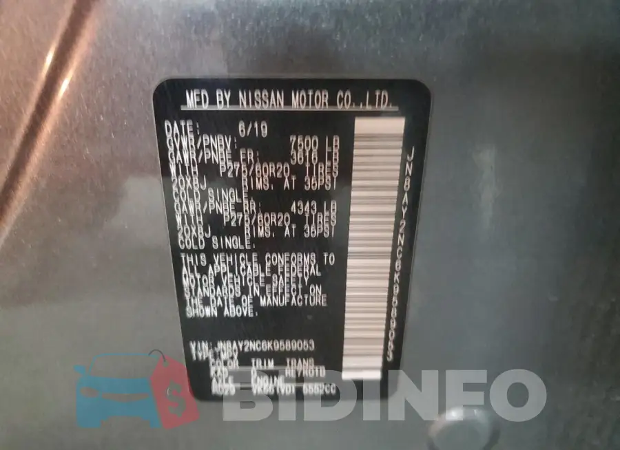 JN8AY2NC6K9589053 Photo# 13