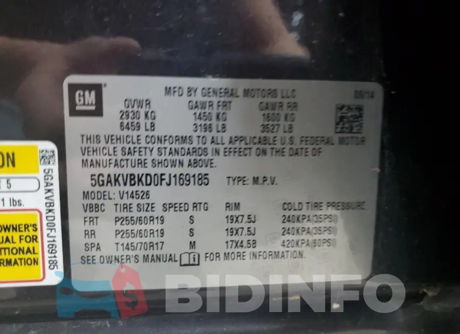 5GAKVBKD0FJ169185 Photo# 13