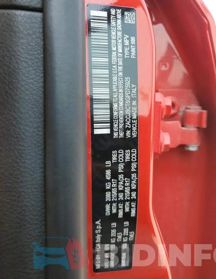 ZACCJBCT6GPD75925 Photo# 13