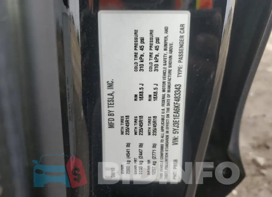 5YJ3E1EA6KF483343 Photo# 12