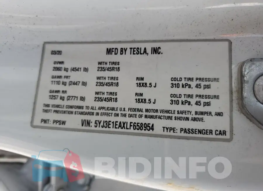 5YJ3E1EAXLF658954 Photo# 12