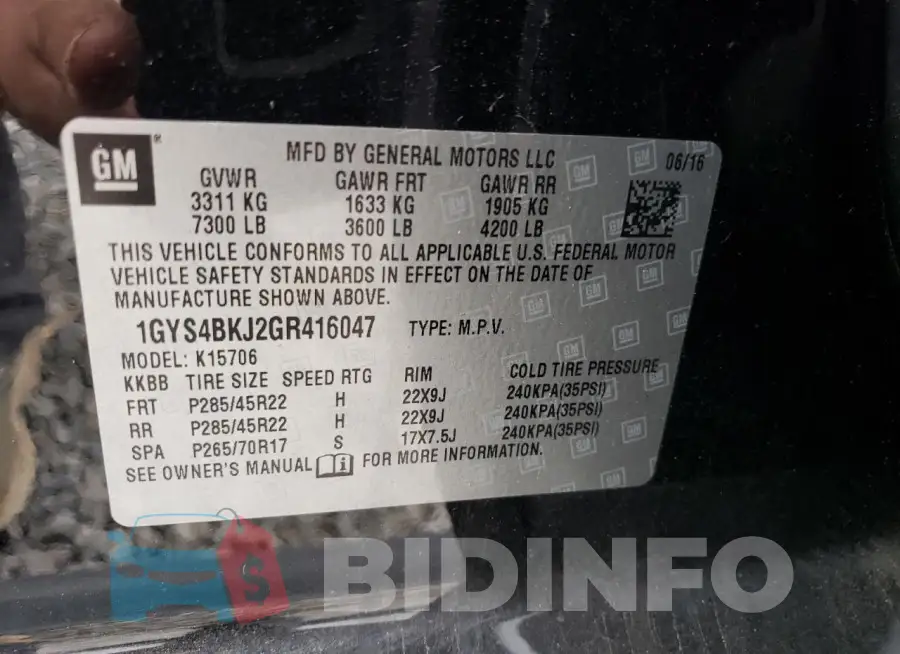 1GYS4BKJ2GR416047 Photo# 14