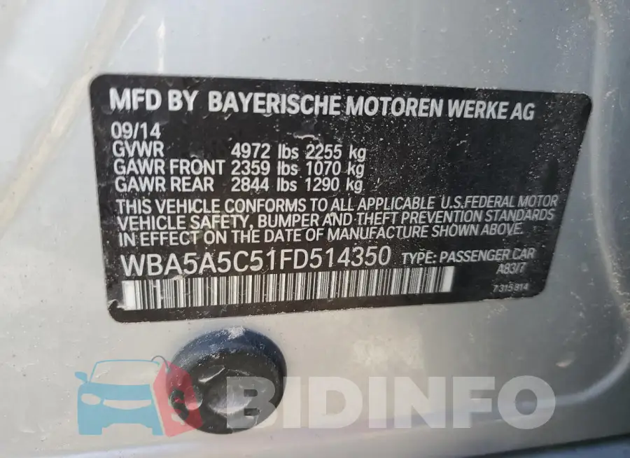 WBA5A5C51FD514350 Photo# 12