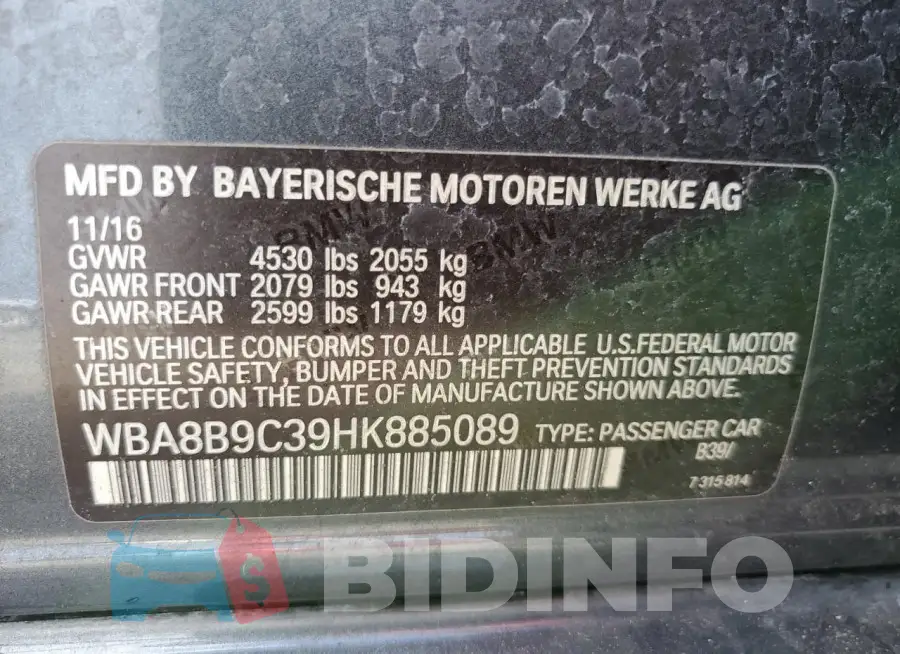 WBA8B9C39HK885089 Photo# 13
