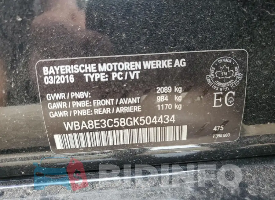 WBA8E3C58GK504434 Photo# 12