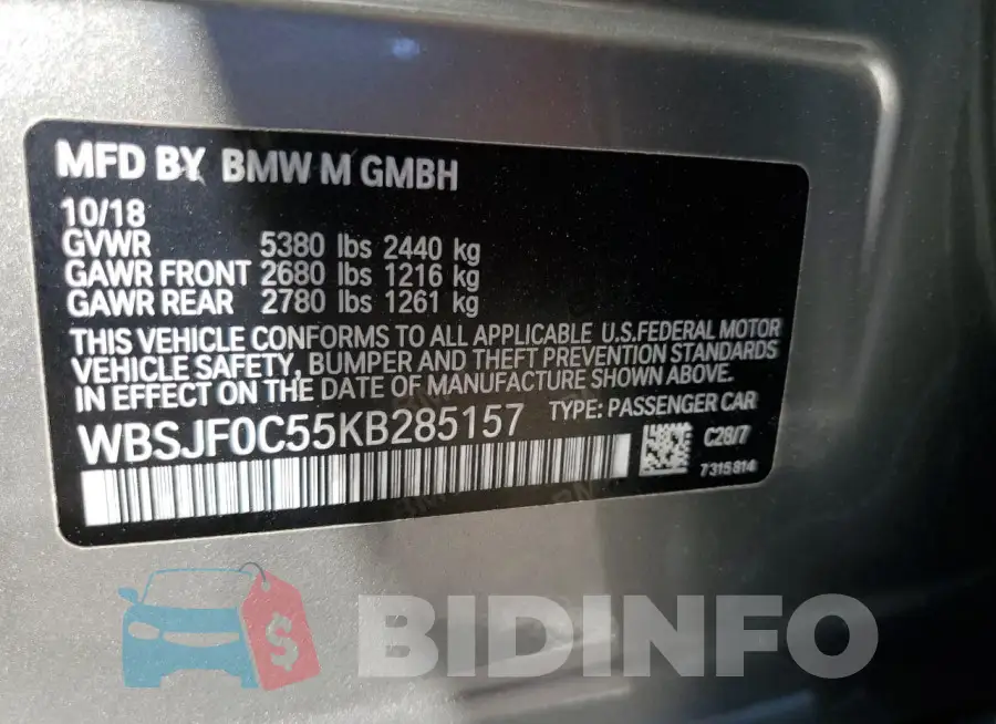 WBSJF0C55KB285157 Photo# 13