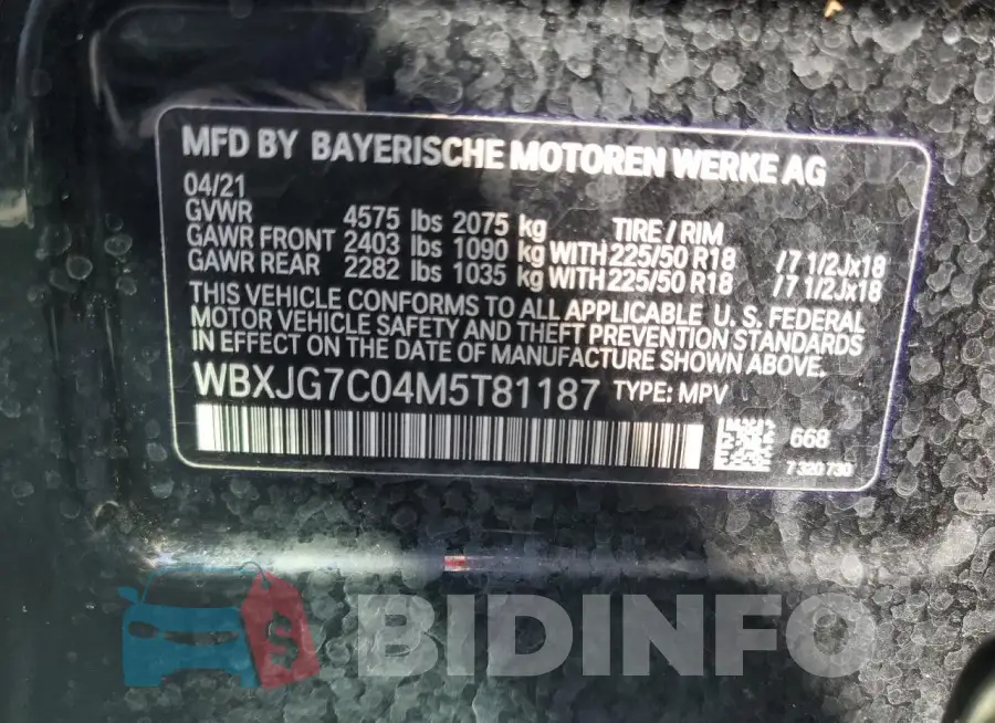 WBXJG7C04M5T81187 Photo# 14