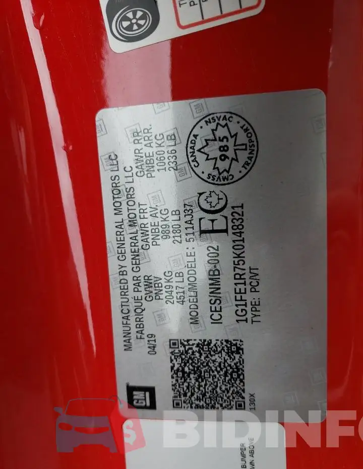 1G1FE1R75K0148321 Photo# 12