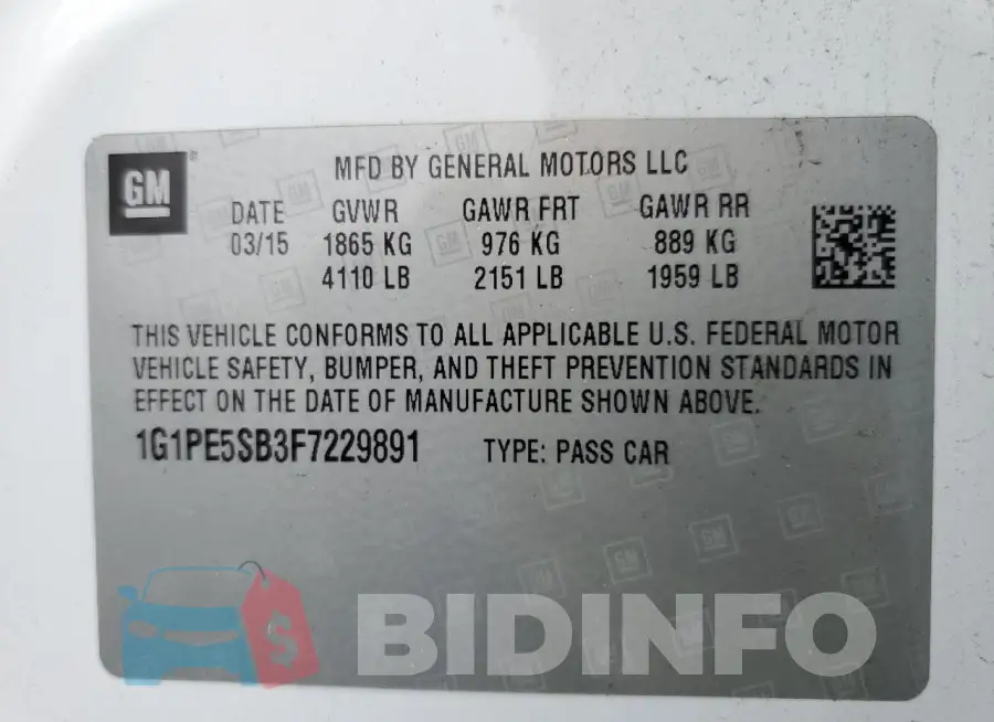 1G1PE5SB3F7229891 Photo# 12